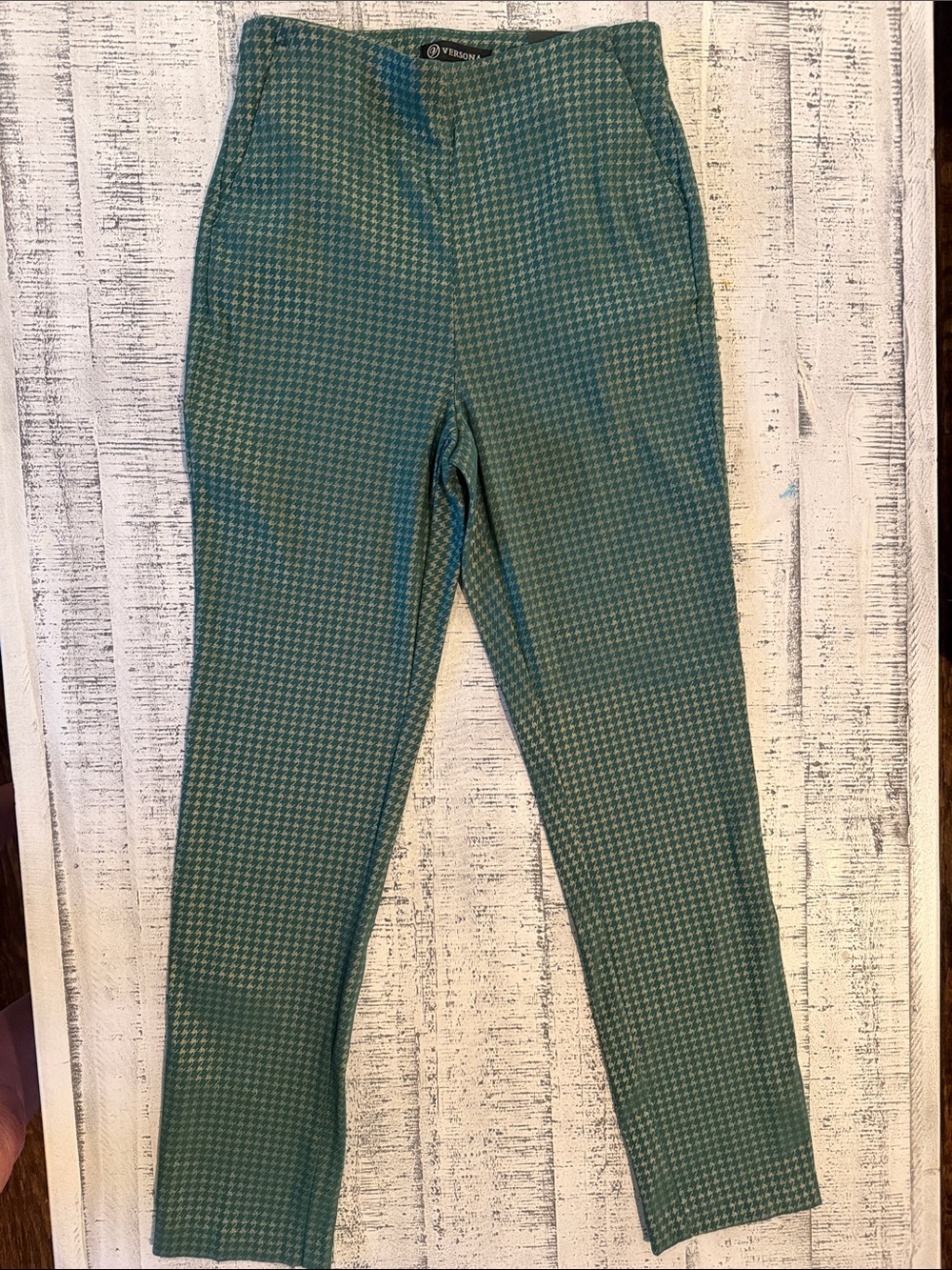 Versona Green & Gold Houndstooth Straight Leg Pants—NWT